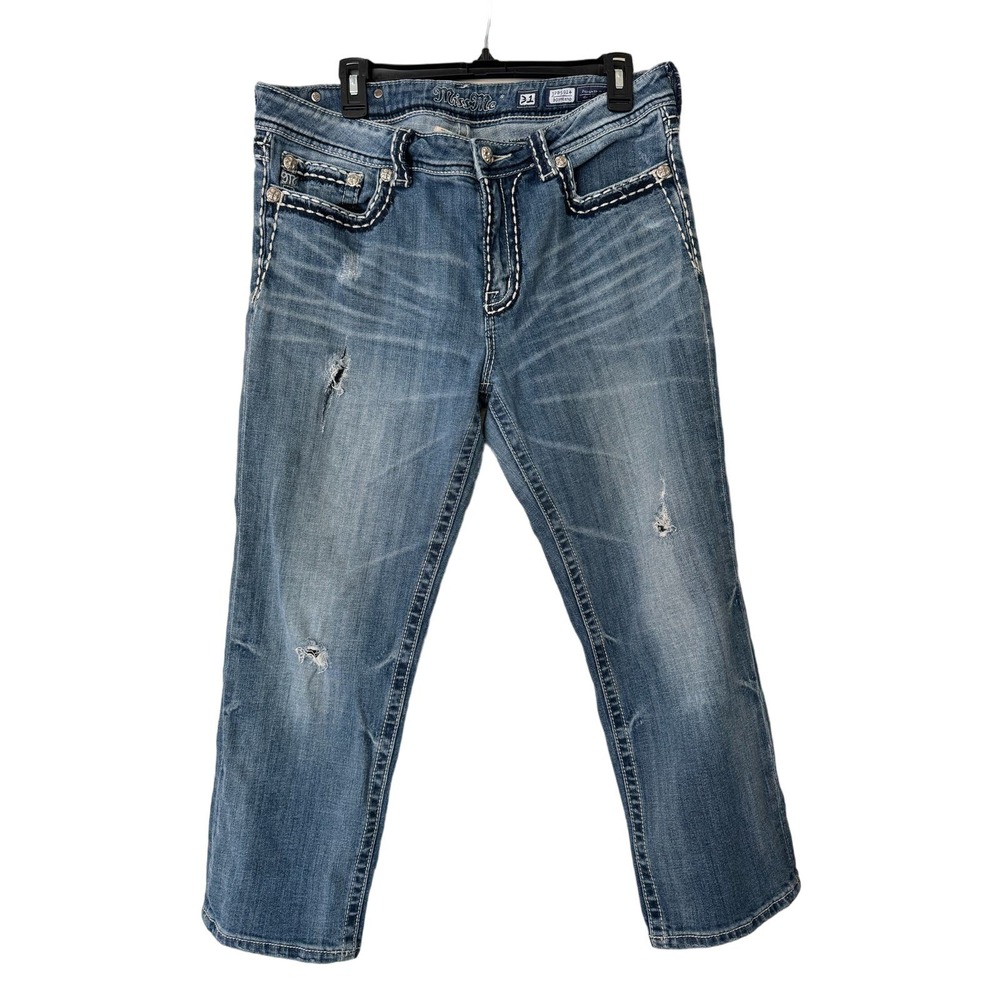 Miss Me Boyfriend Straight Leg Fit Faded and Distressed Jeans Size‎ 31 Large